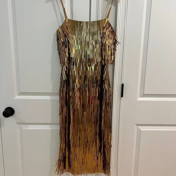 ASOS- Sold Out- Shard Detail Gold Metallic Midi Dress - Picture 7 of 8